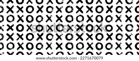 Seamless pattern with cross marks and circles. Abstract simple geometric background with x and o. Geometric wrapping paper, textile vector fill. Hand drawn brush strokes. Tile x o noughts and crosses.