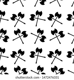 Seamless pattern with crossed battle axes. Black objects on white background. Vector illustration.