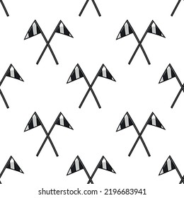 Seamless pattern with crossed flags doodle outline vector