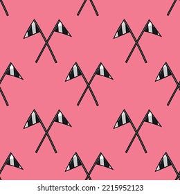 Seamless pattern with crossed flags doodle vector