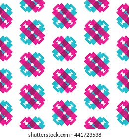 Seamless pattern with crossed razor blades. Stock vector, EPS 8. Turquoise green and pink colors.