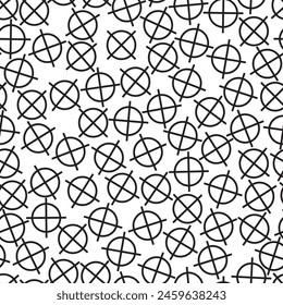 Seamless pattern with crosses. Black and white vector background. For the design of packaging, covers, interiors and for creating prints on fabrics and filling surfaces.
