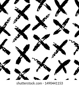Seamless pattern with crosses. Brush strokes pattern. Vector textured hand drawn pattern. Abstract background with brush strokes.
