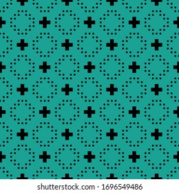 Seamless pattern. Crosses, circles ornament. Ethnic embroidery background. Tribal wallpaper. Ethnical folk image. Tribe motif. Ancient mosaic. Digital paper for web design, textile print. Vector art
