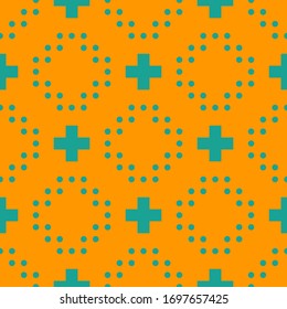 Seamless pattern. Crosses, circles ornament. Ethnic embroidery background. Tribal wallpaper. Ethnical folk image. Tribe motif. Ancient mosaic. Digital paper for web design, textile print. Vector art.