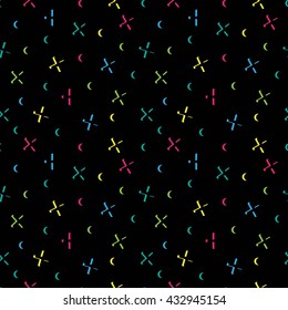 Seamless pattern with crosses and dots. Endless pattern in 80-s fashion style. 