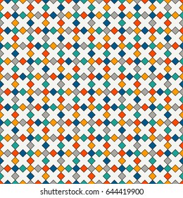 Seamless pattern with crosses motif. Abstract repeated bright rhombuses background. Modern mosaic, stained glass wallpaper. Vivid colors digital paper, textile print, page fill. Vector illustration