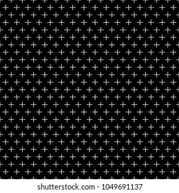 Seamless pattern with crosses ornament. Background with repeated cross shapes ornamentation. Ancient embroidery wallpaper. Ethnic motif. Digital paper with plus signs, textile print. Vector art.
