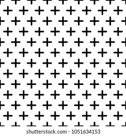 Seamless pattern with crosses ornament. Background with repeated cross shapes ornamentation. Ancient embroidery wallpaper. Ethnic motif. Digital paper with plus signs, textile print. Vector art.