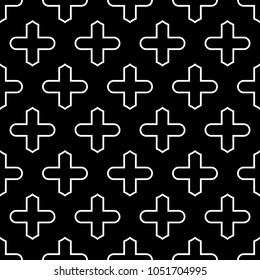 Seamless pattern with crosses ornament. Background with repeated cross shapes ornamentation. Ancient embroidery wallpaper. Ethnic motif. Digital paper with plus signs, textile print. Vector art.
