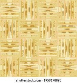 Seamless pattern. Crosses with petals closed with a checkerboard lattice. Yellow and fawn shades. Colors of old paper. Editable.