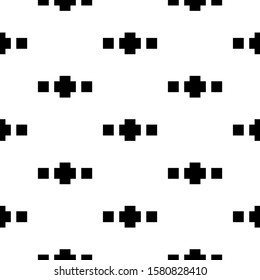 Seamless pattern. Crosses, squares wallpaper. Pluses, checks background. Signs ornament. Figures motif. Simple shapes backdrop. Digital paper, textile print, abstract illustration. Vector artwork.