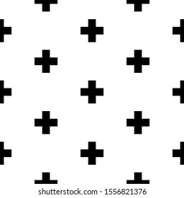 Seamless pattern. Crosses wallpaper. Pluses background. Signs ornament. Figures motif. Simple shapes backdrop. Patches illustration. Digital paper, web designing, textile print, abstract. Vector art.