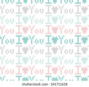 Seamless pattern  with cross-stitch. St.Valentine's Day, Love and heart.