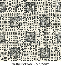 Padrão perfeito com palavras cruzadas, letras maiúsculas e decorações. Tema de literatura. Tecido, papel de parede, papel de embrulho, azulejo. Placa da livraria. Página de revista. Papel final. Sem ai 