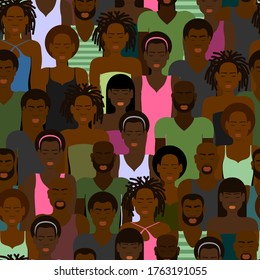 SEAMLESS PATTERN WITH A CROWD OF BLACK AFRICAN AMERICANS IN VECTOR