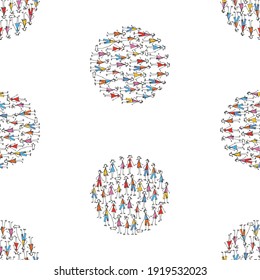 Seamless pattern of crowd cartoon people in circle