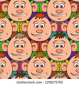 Seamless Pattern, a Crowd of Guys, Cartoon Characters, Tile Background. Vector