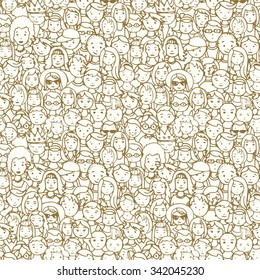 seamless pattern of crowd of people. vector illustration of hand drawn people faces