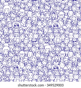 seamless pattern of crowd of people. vector illustration of hand drawn people faces