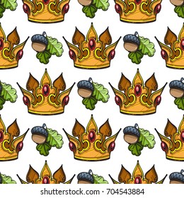 Seamless pattern with crown and acorn for wallpaper, textiles, web page background and more.