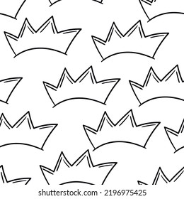 Seamless pattern and Crown  Black   white graffiti background  Doodle vector illustration  Queen royal princess symbol  Outline design for drawing greeting cards  fabric  textile 