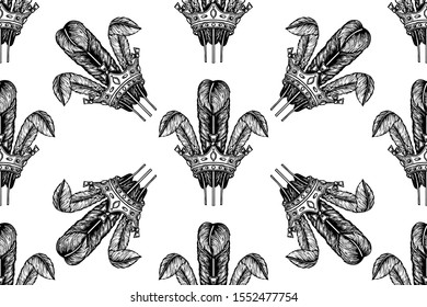 seamless pattern crown with feathers