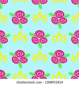 seamless pattern crown and flowers - vector illustration, eps