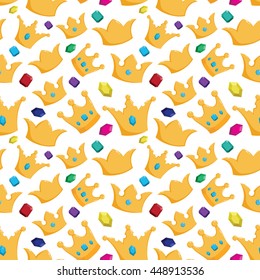 Seamless pattern of crown with gemstone on white background