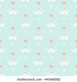 Seamless pattern with crown, heart and star