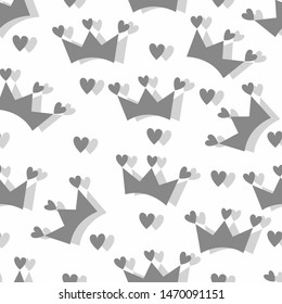 Seamless Pattern Crown and Little Hearts