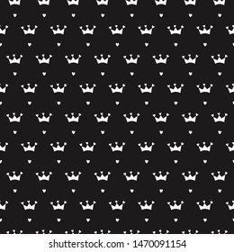 Seamless Pattern Crown and Little Hearts