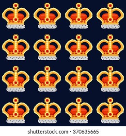 Seamless pattern with crown monarch to the noble dark blue background.