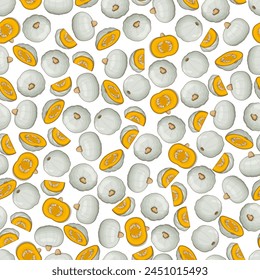 Seamless pattern with Crown Prince Squash. Winter squash. Cucurbita maxima. Vegetables. Cartoon style. Isolated vector illustration.