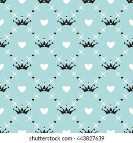 Seamless pattern with crown, star and heart
