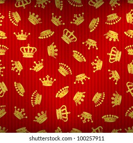 Seamless pattern with crown symbol on red, 10eps.