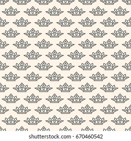 Seamless Pattern with Crown Symbol for wedding card or invitation decoration, elegant fashion designs, wrapping and packages. Classic simple background