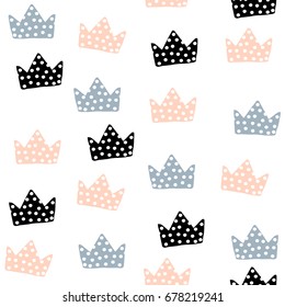 Seamless pattern with crowns. Childish texture for fabric, textile. Vector background