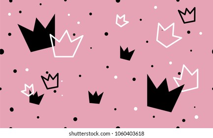 Seamless pattern with crowns, cute pattern for children's clothes, seamless for fabric.
