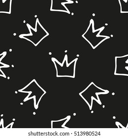 Seamless pattern with crowns. Kid hand painted background.