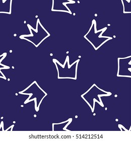 Seamless pattern with crowns. Kid hand painted background.