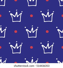 Seamless pattern with crowns. Kid hand painted background.