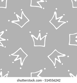 Seamless pattern with crowns. Kid hand painted background.