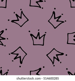 Seamless pattern with crowns. Kid hand painted background.