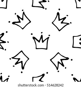 Seamless pattern with crowns. Kid hand painted background.