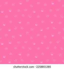 Seamless pattern with crowns on a pink background in doodle style.