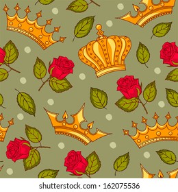 Seamless pattern with crowns and roses.