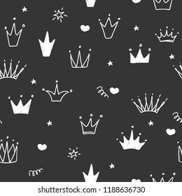 Seamless pattern with crowns and stars