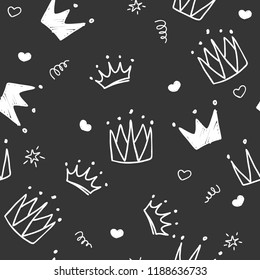 Seamless pattern with crowns and stars
