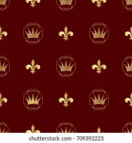 Seamless pattern. Crowns and symbols of royalty. Background for your ideas. Vector illustration
